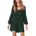 thumbnail image 3 of Womens Tunic Dress Long Sleeve V Neck Casual Loose Flowy Swing Shift Dresses Green Polka Dots XXL, 3 of 9