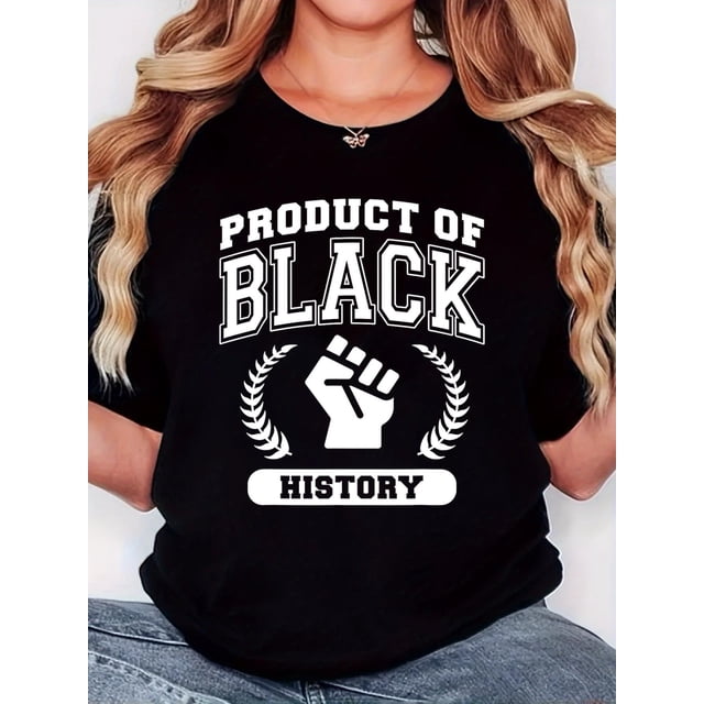 Camiseta para mujer Suave de veranoWomen's Retro Minimalist "Black and White Fist" Graphic T-Shirt - Casual Comfort, Short Sleeve, Round Neck,, Black with White Print, Sports & Casual AttireFather's