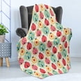 thumbnail image 4 of Retro Soft Flannel Fleece Blanket, Ladybugs Cartoon Pattern with Retro Polka Dots Daisy Blossoms and Little Hearts Love, Cozy Plush for Indoor and Outdoor Use, 60" x 80", Multicolor, by Ambesonne, 4 of 5
