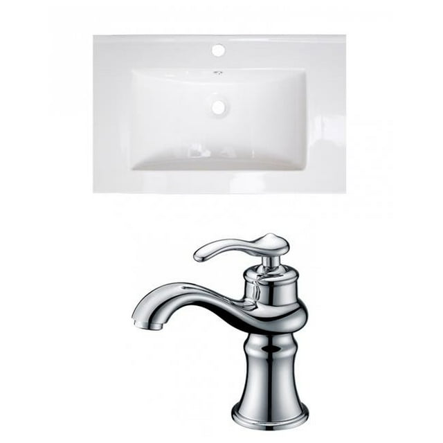 American Imaginations AI-15946 21 in. Rectangle Vee Series 1 Hole Ceramic Vanity Top Set, White