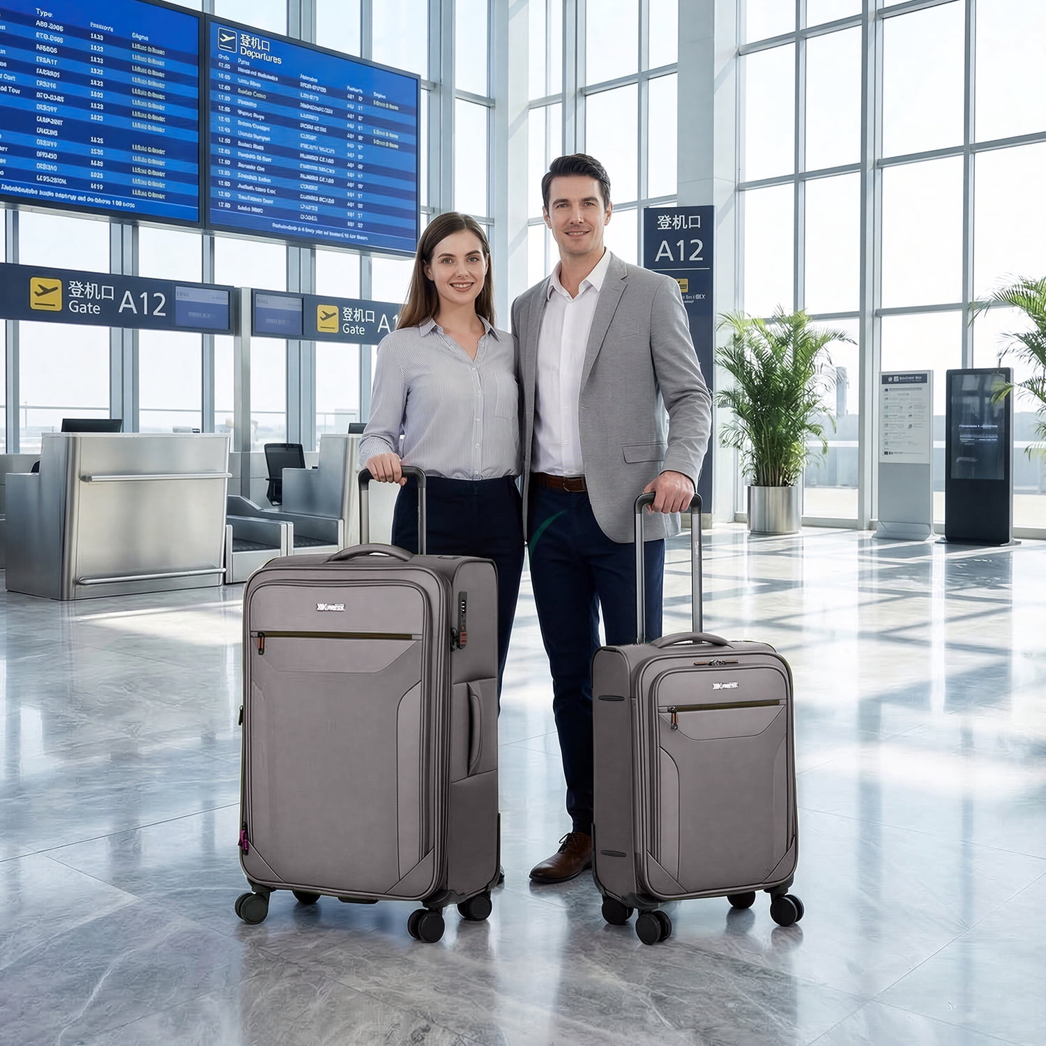 New York Xpress 2-Piece Softside Expandable Spinner Luggage Set, 22" Carry-on and 32" Checked with TSA Lock, Grey - WD8817