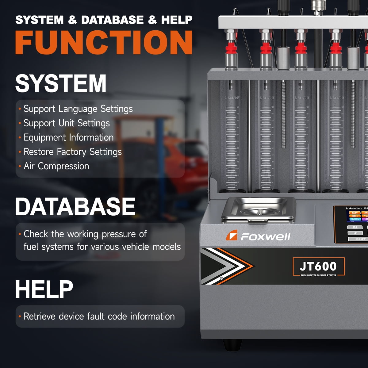 FOXWELL JT600 GDI Fuel Injector Cleaner Machine, 6-Cylinder Heated