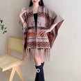 thumbnail image 2 of Women's Shawl Wrap with Tassel Open Front Retro Poncho Cape for Fall Winter (Chevron Beige), 2 of 5
