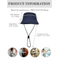thumbnail image 6 of HonorHut Sun Hats Waterproof Lightweight Bucket Caps Packable Summer Cap with Adjustable Chin Strap Breathable Hiking Fishing Hat Outdoor Protection Navy Blue, 6 of 7