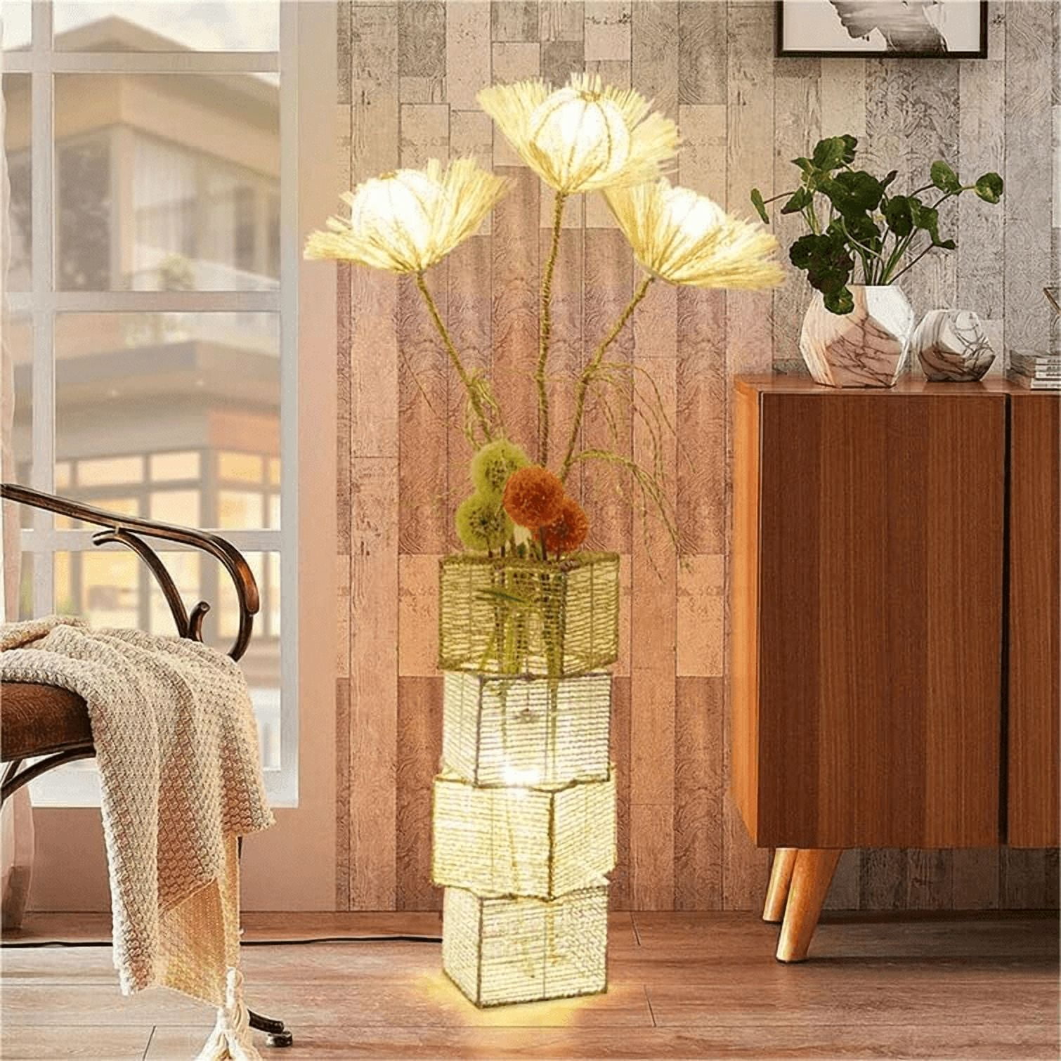 LUVODI Modern Decorative Rattan Floor Lamp Pastoral Hand-Woven Flower Night Light for Reading Living Room