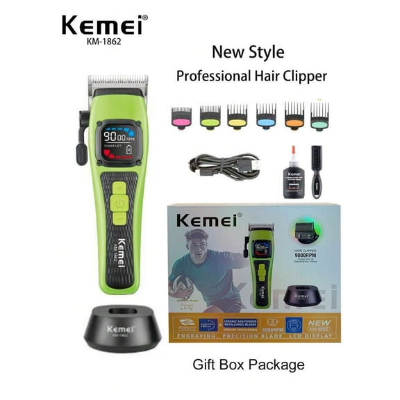Kemei New Professional Electric Hair Clipper High Speed 9000RPM Barber Haircut Clipper For Men Haircut Machine With Charging Base High Quality Strong Power Motor