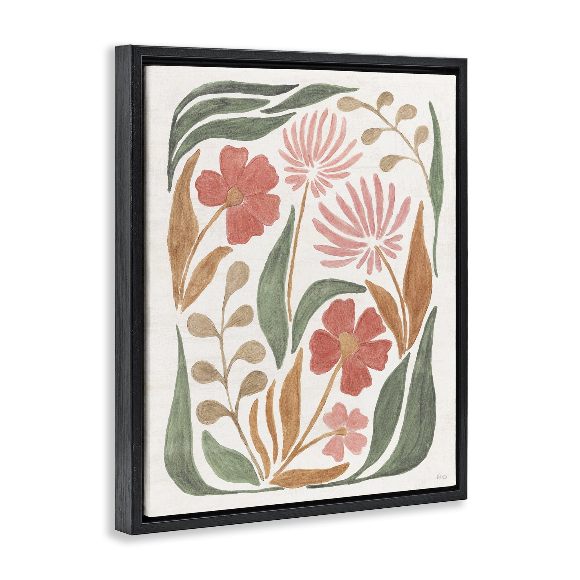 Stupell Industries Floral Abstract Pattern Botanical & Floral Painting Black Floater Framed Art Print Wall Art, 25 x 31