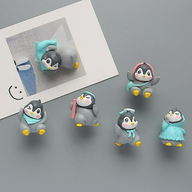 Juego de 6 imanes para el refrigerador con forma de pingüino pequeño, creativos, traviesos y tiernos, con dibujos animados coreanos, imanes tridimensionales para el refrigerador
