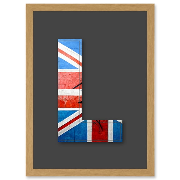 Letter L Abstract UK Flag Red White Blue Decorative Graffiti Mural Alphabet Initial Stencil Artwork Framed Wall Art Print A4