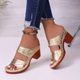 thumbnail image 3 of Rokment Orthopedic Platform Heels Slip on Dressy Sandals for Women Ladies 2026 Fashion Casual Quilted Leather Adjustable Band Chunky Block Heeled Open Back Slides Slippers Gold Size 9.5, 3 of 5