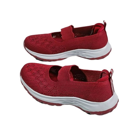 

SIMANLAN Ladies Flats Elastic Band Sneakers Slip On Walking Shoe Women s Lightweight Casual Shoes Women Ankle Strap Mary Jane Red 7