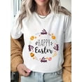 thumbnail image 1 of Happy Easter Print T-shirt, Casual Crew Neck Short Sleeve Top For Spring & Summer, Women's Clothing Tee For Adult, Men, Women, Teen, Teenager, Adolescent, Youth., 1 of 7