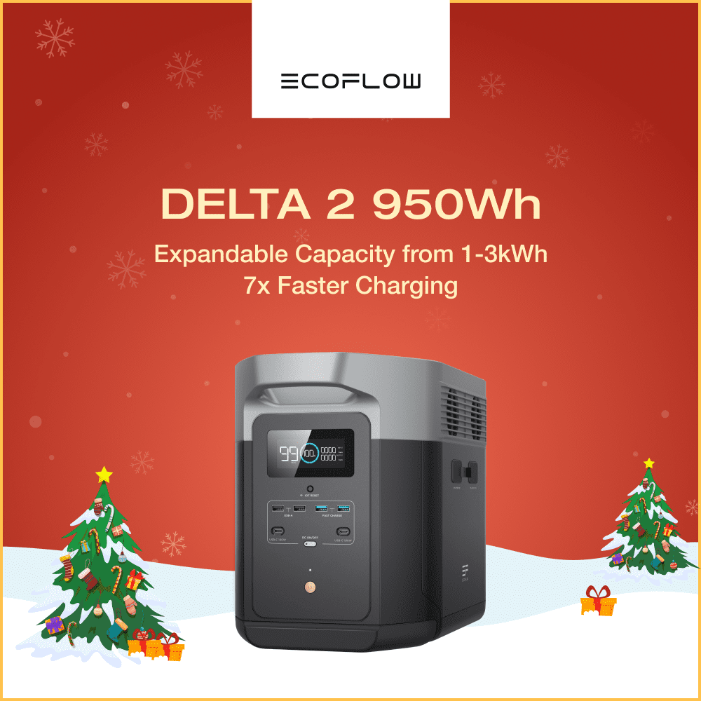 ECOFLOW Portable Power Station DELTA 2, 950Wh/1024Wh LiFePO4 (LFP) Battery, 1800W AC/100W USB-C Output, Solar Generator