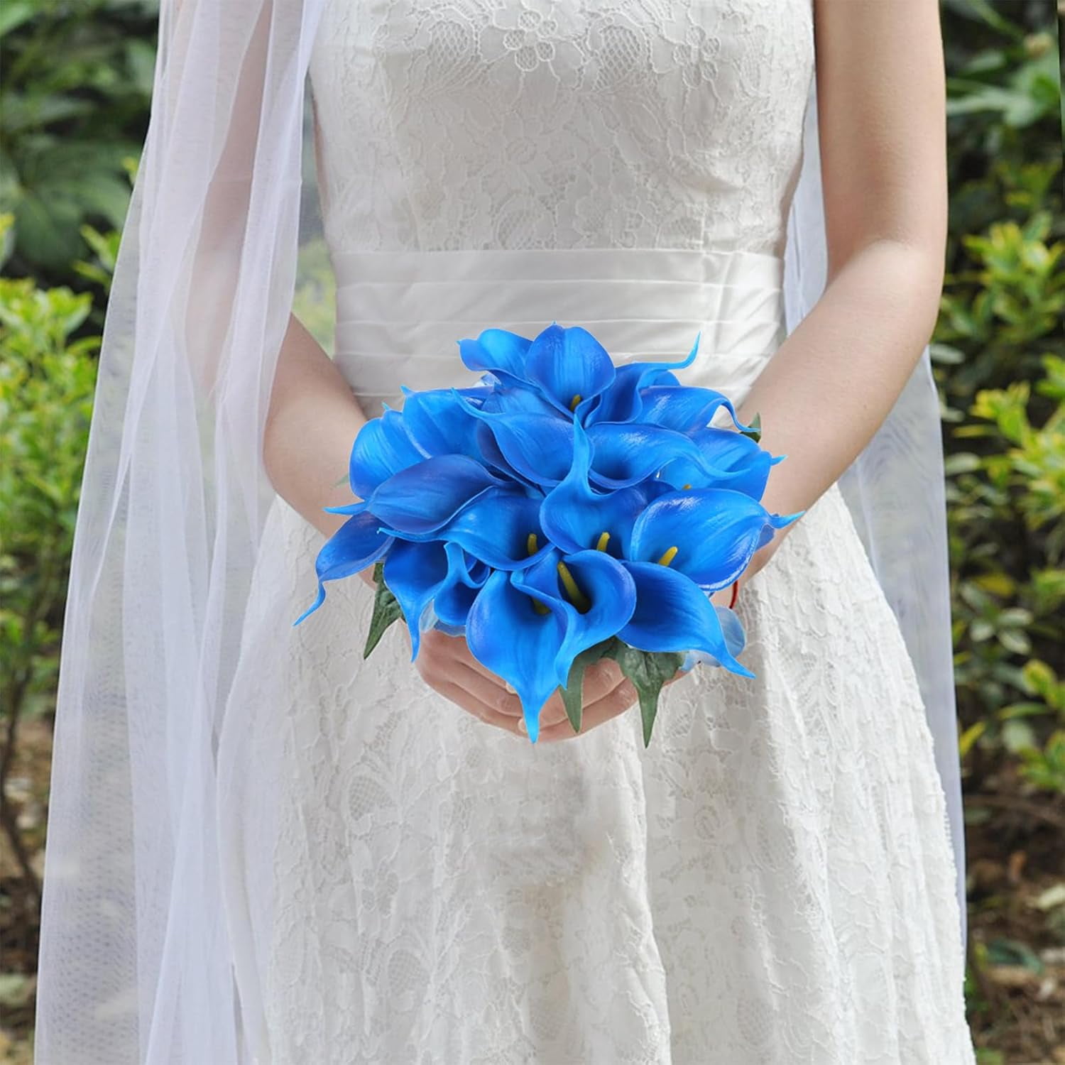 24pcs Blue Fake Flowers Calla Lily Flowers Real Touch Silk Flowers for DIY Wedding Bouquets Centerpieces Bridal Shower Party Home Flower Arrangement Decorations (Dark Blue)