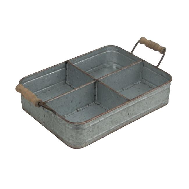 Cheungs 5128 4 Compartment Galvanized Metal Caddy with Wood Grip Handle