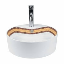 Mosaic 18" Round Countertop Vessel Bathroom Sink White Floral Accented w/Overflow Renovator's Supply