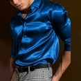 thumbnail image 1 of Camisa de vestir de seda satinada para hombre Fule, camisas casuales de manga larga con botones para bodas y fiestas, 1 of 8