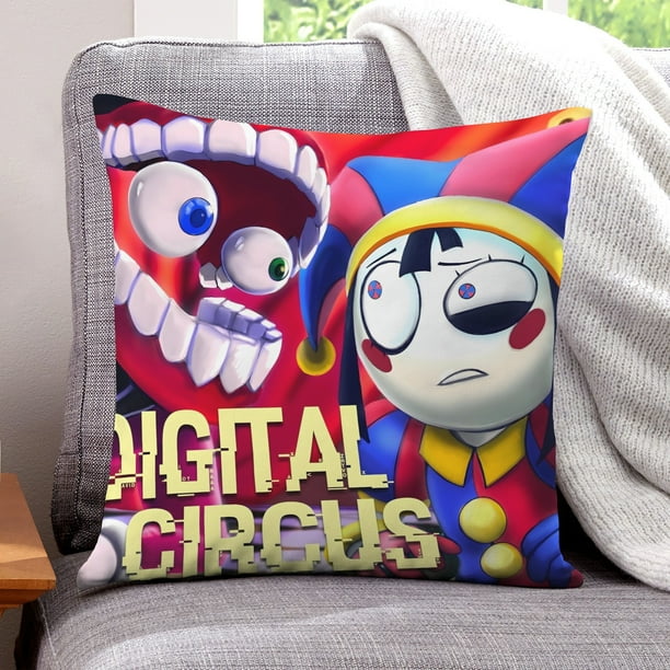 El Asombroso Circo Digital Fundas de almohada de terciopelo con tema, regalos de funda de almohada, decoración para el hogar, cojín de lanzar, regalo de cumpleaños para fans y parejas. 45cm x 45cm.