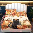 thumbnail image 6 of Glofpot Holiday 3 Piece Fitted Sheet Bedding Set For Home Decoration Watercolor Black Cat Pumpkin Maple Leaf Berry Pinecone Fall Print, 6 of 8