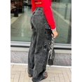 thumbnail image 5 of Women's High - Waisted Cargo Jeans Loose Wide - Leg Fit Y2K Streetwear Trend Ladies' Denim Pants With Multiple Pockets Cotton Denim Multi - Pocket Design Washed Black Fashion Casual Pants for Daily, 5 of 6
