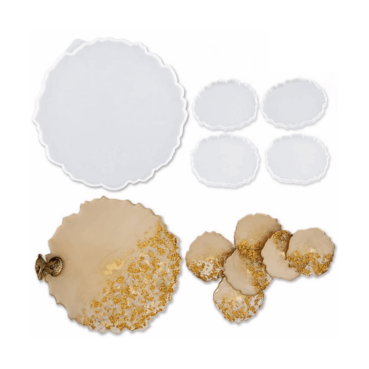Silicone Resin Molds, 2 Pcs Large Resin Tray Mold + 8 Pcs Coaster Molds, Tray Molds, Tray and Coaster Epoxy Molds Set