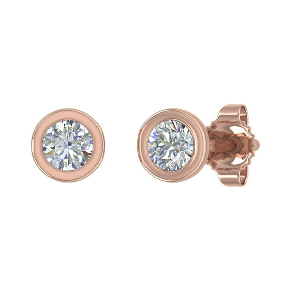 0.27 Carat Bezel Setting Diamond Stud Earrings in 10K Rose Gold