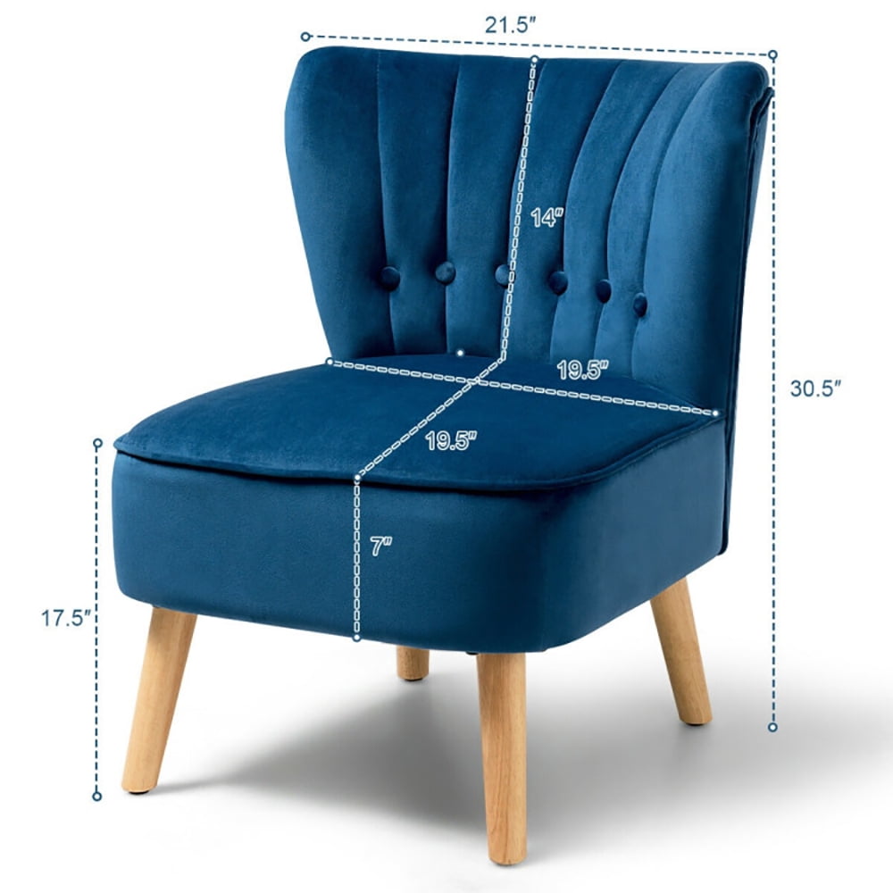 Finihen Velvet Accent Chair, Armless Accent Chair Tufted Velvet Leisure Chair, Thickly Padded, Armless Wingback Club Chairs for Living Room, Bedroom, Blue