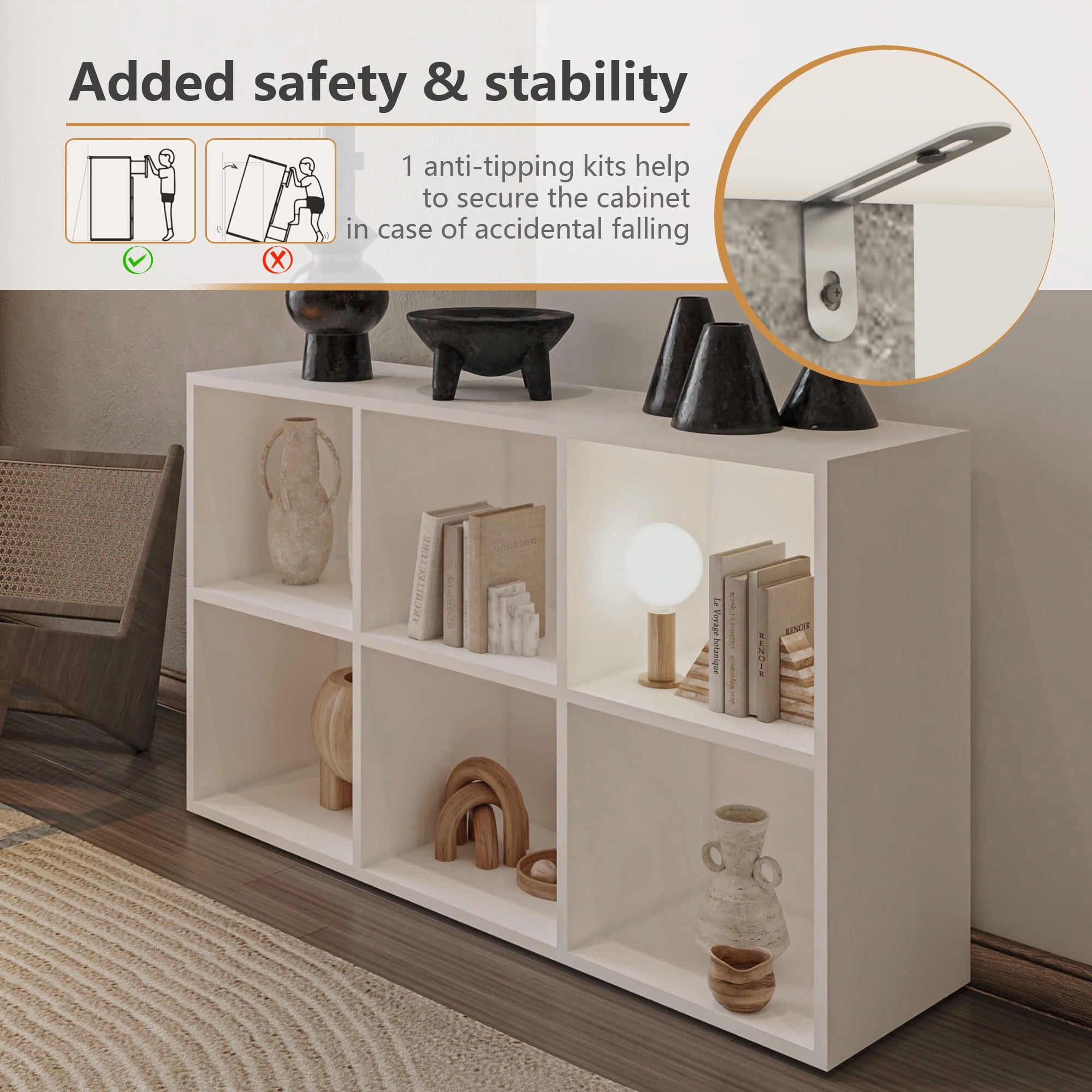 2PCS 6-Cube Storage Organizer | Open Cubby Shelving Unit Bookcase for Home Office, Bedroom, Closet & Display Storage White