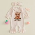 thumbnail image 2 of Duqingm Infant Baby Girl Fall Outfit Sweatshirt Romper Ribbed Letter Print Jumpsuit Long Sleeve Bodysuit Cute Newborn Clothes (Beige,0-3 Months), 2 of 4