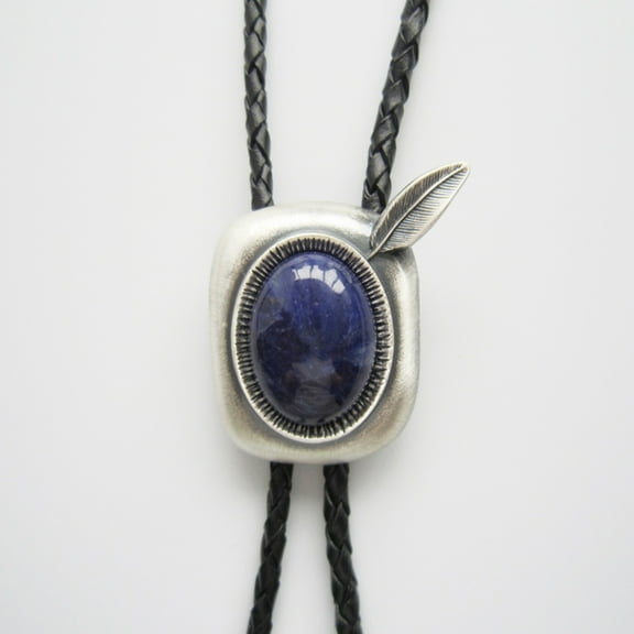 Vintage Blue Plessite Stone Bolo Tie Wedding Leather Necklace