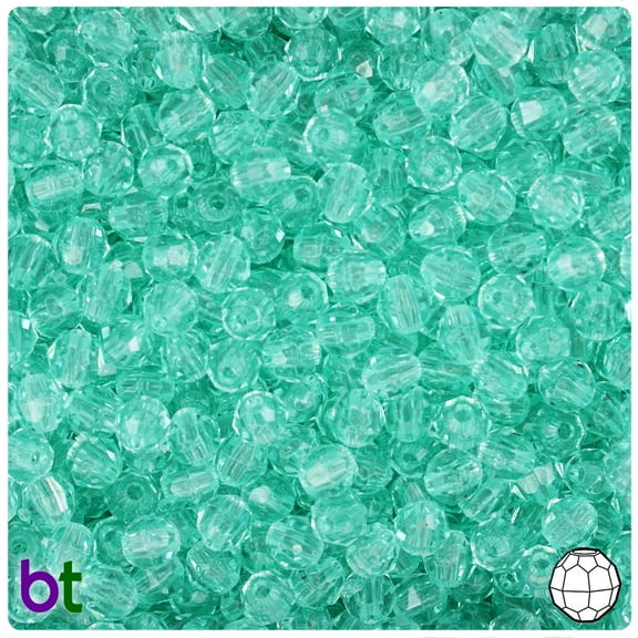 BeadTin Green Aqua Transparent 6mm Faceted Round Craft Beads (600pcs)