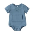 thumbnail image 1 of Gibobby Mamelucos para bebe niña sólido de manga corta para niños y niñas, monos recién nacidos con bolsillo(Azul, 9-12 Meses), 1 of 5