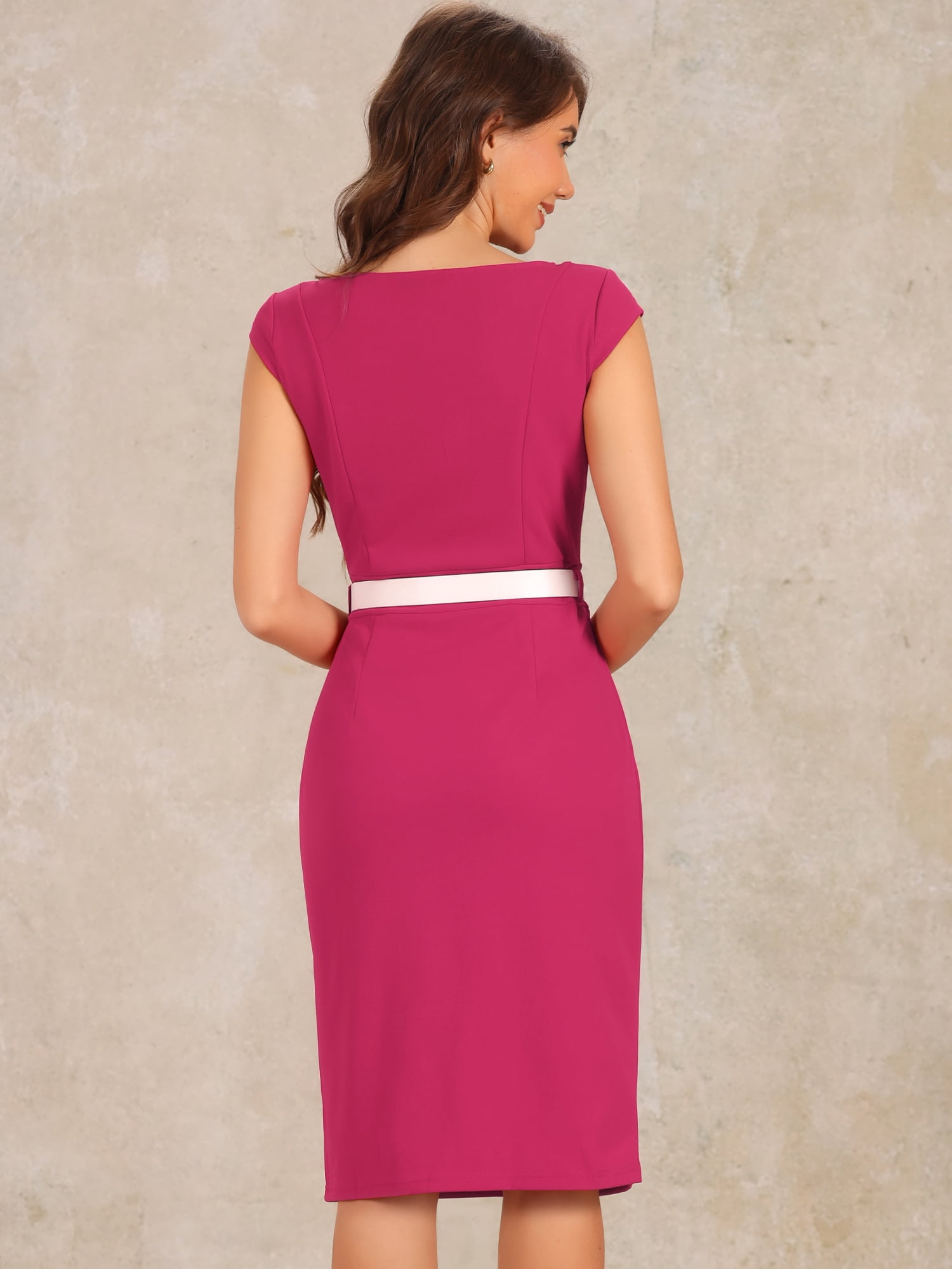 DARING DIVA Women's Cap Sleeve Boat Neck Pencil Dresses XS Hot Pink