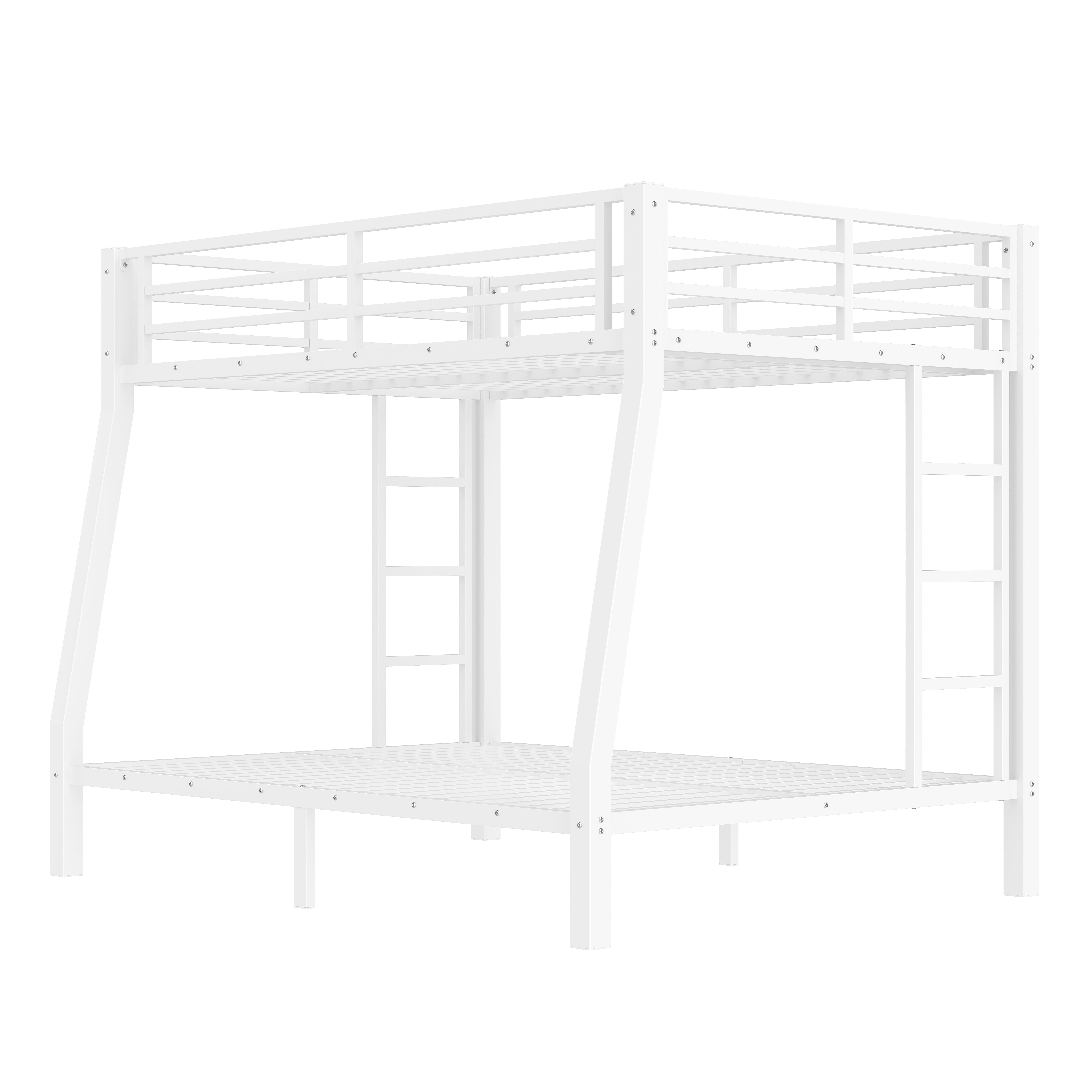 Mintazer Full XL Over Queen Metal Bunk Bed with 2 Side Ladders & Guardrails for Bedrooms Teens Adults, White