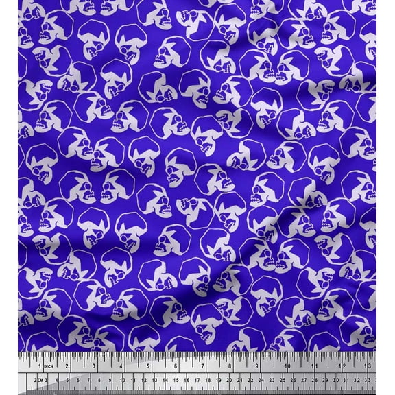 Soimoi Velvet Fabric Skull Halloween Print Sewing Fabric Yard 58 Inch Wide