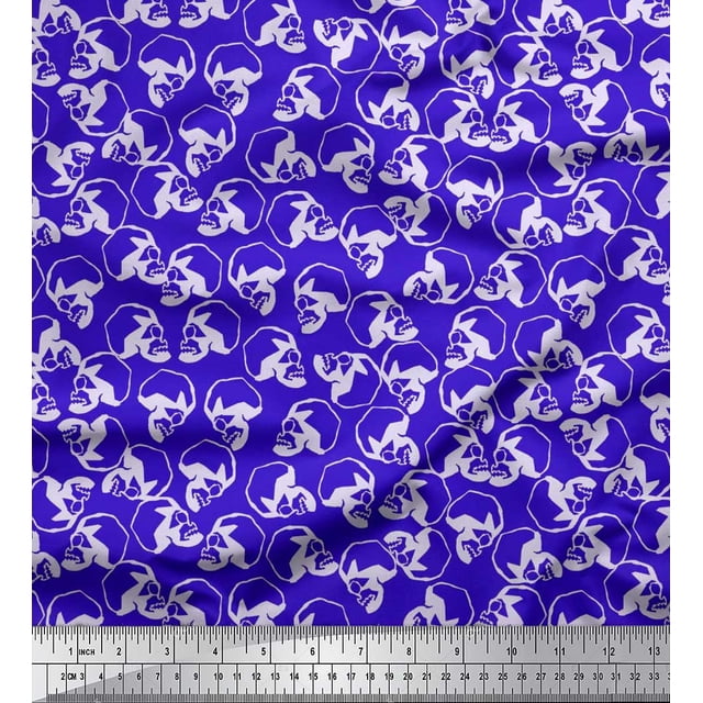 Soimoi Polyester Crepe Fabric Skull Halloween Fabric Prints by Yard 52 Inch Wide