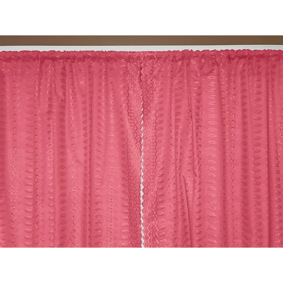 Cotton Eyelet Window Curtains Scalloped Sides (2 Piece Set) 42" Wide Panels Coral
