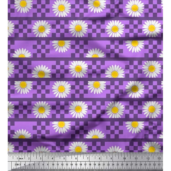 Soimoi Cotton Cambric Fabric Stripe,Square & Daisy Floral Printed Fabric 1 Yard 56 Inch Wide