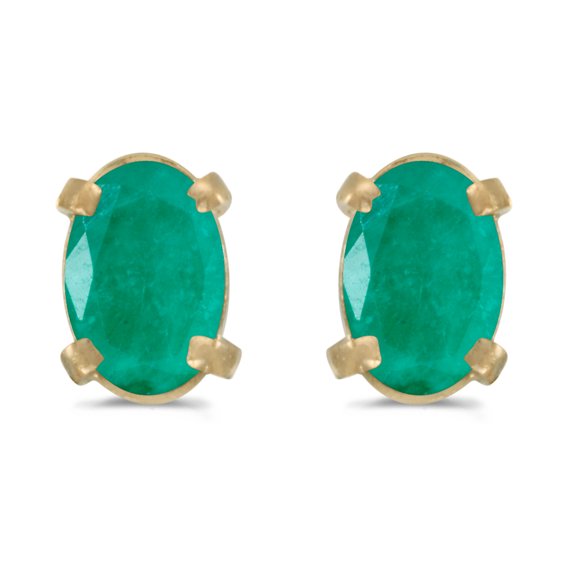 14k Yellow Gold Oval Emerald Earrings