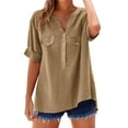 thumbnail image 2 of Women's Short Sleeve T-shirt Women'S Cropped Linen Shirt - Button Down Casual Blouse,Yellow Women's Short sleeve T-shirt 4XL, 2 of 7