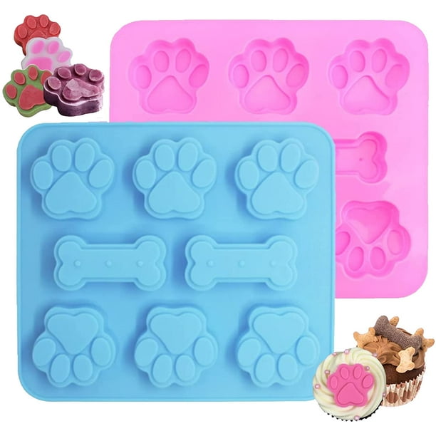 Moldes de silicona para cachorros, pata de perro y hueso de perro, moldes de silicona para hornear chocolate, dulces, gelatina, cubitos de hielo, golosinas para perros, paquete de 2 Namotu WMPH-1085