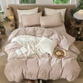 thumbnail image 5 of MooMee Striped Duvet Cover Set King 100% Washed Cotton Linen Like Textured Breathable 3-Piece (Orange& White Wide Stripes), 5 of 8