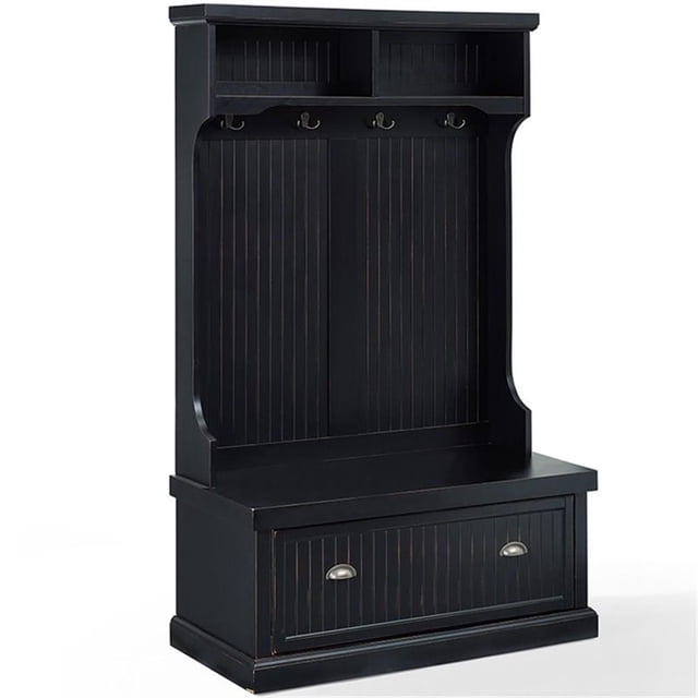 Crosley Furniture Seaside Wood Hall Tree in Distressed Black