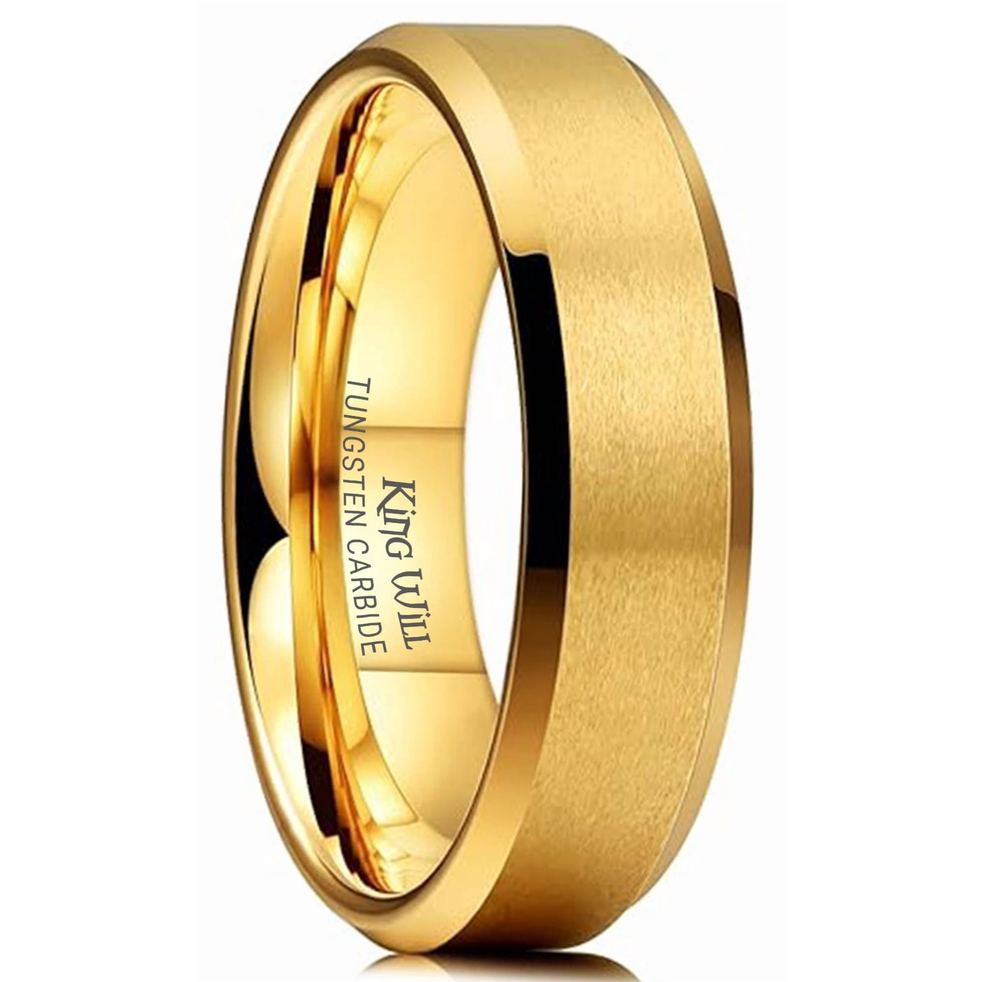 King Will GLORY Wedding Rings for Men, 6mm Tungsten Carbide Wedding Ring Gold Plated Matte Brushed Polish Wedding Band for Men, Comfort Fit Wedding Band Size 10