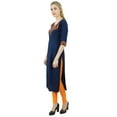 thumbnail image 3 of Bimba Women's Ethnic Mirror Work Embroidered Navy Blue Straight Kurta Dress-4, 3 of 9