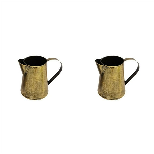 2X Jarrón de Metal Jarra Decorativa Desgastada Soporte para Flores Florero de Metal con Asa para Maceta de Jardín en Casa Bronce
