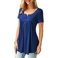 thumbnail image 3 of JustVH Blouse Décontractée Unie Henley Col en V pour Femmes Tunique Plissée à Boutons, 3 of 4