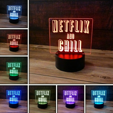 

3D Optical Illusion Lamp Netflix and Chill Desk Light 7 Color LED Base Lamp with USB Battery and a Touch control Rotating Fade or Solid Color mode. Nightlight for Kids gift for any age.