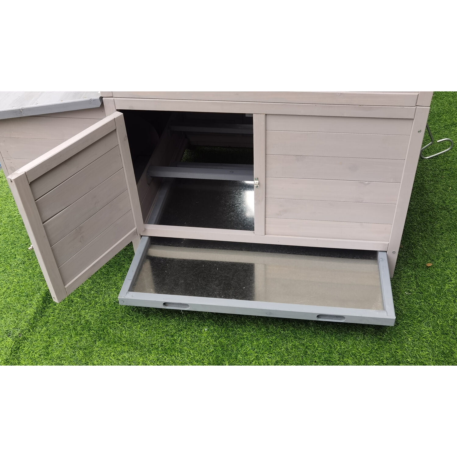 Hanover Outdoor Wooden Chicken Coop with Ramp, Large Wire Mesh Run, Waterproof Roof, Removable Tray- HANCC0106-GRY