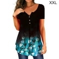 thumbnail image 1 of Camiseta de mujer Blusa informal Cuello en V Manga corta Botón Top, Negro Azul, XXL Vogacara AP001374-20, 1 of 5
